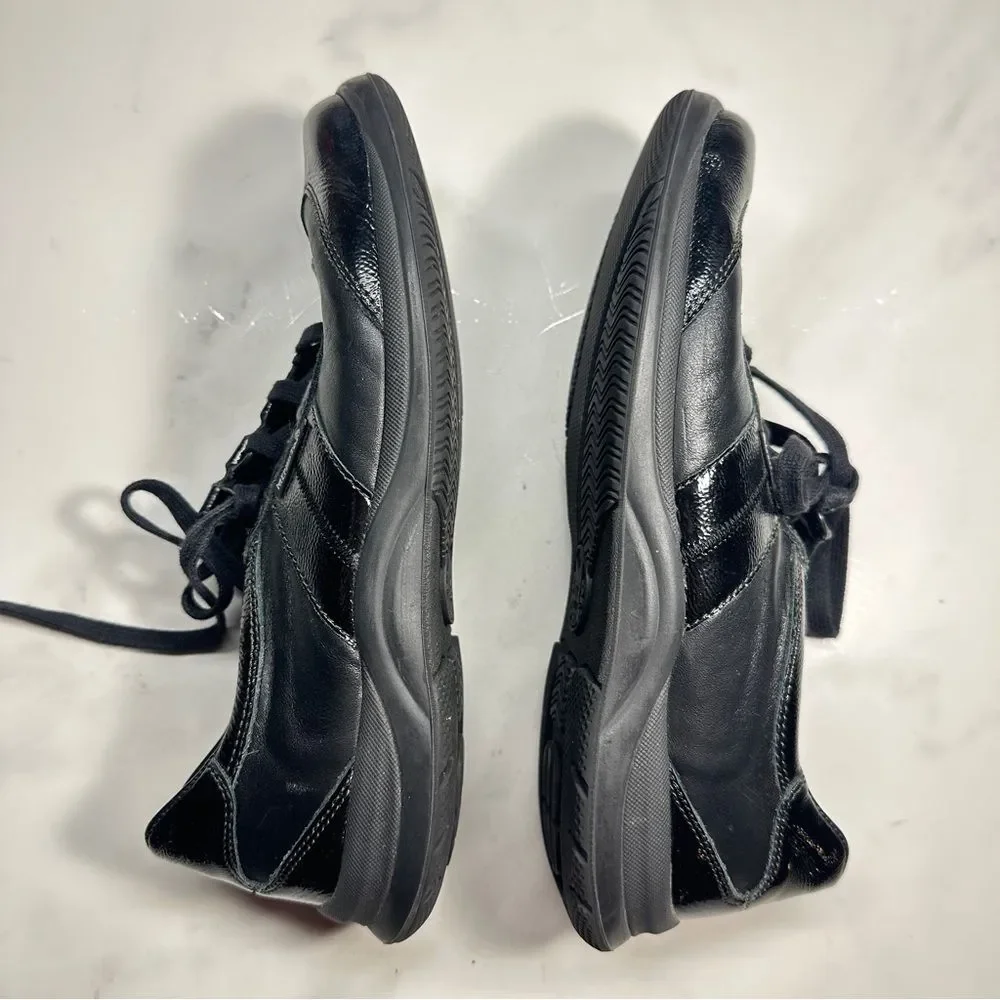 Mephisto Black Leather & Patent Lace Up Sneakers, Women's 7.5 Casual Comfortable
